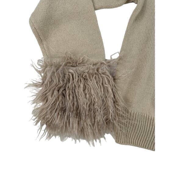 Basic Pleasure Mode - Big Ted Fluffy Trim Knit Jumper Sweater in Beige - Picture 2 of 4